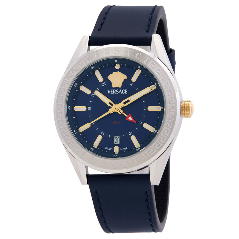Versace V-Code GMT Quartz Blue Dial Men's Watch VEAFA0124 Versace V-Code GMT Quartz Blue Dial Men's Watch VEAFA0124