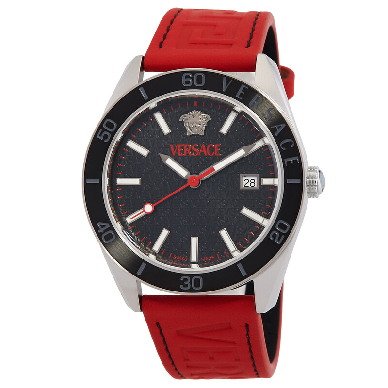 VERSACE 腕時計 レッド Versace V-Dome Quartz Black Dial Men's Watch VE8E00124 - Watches