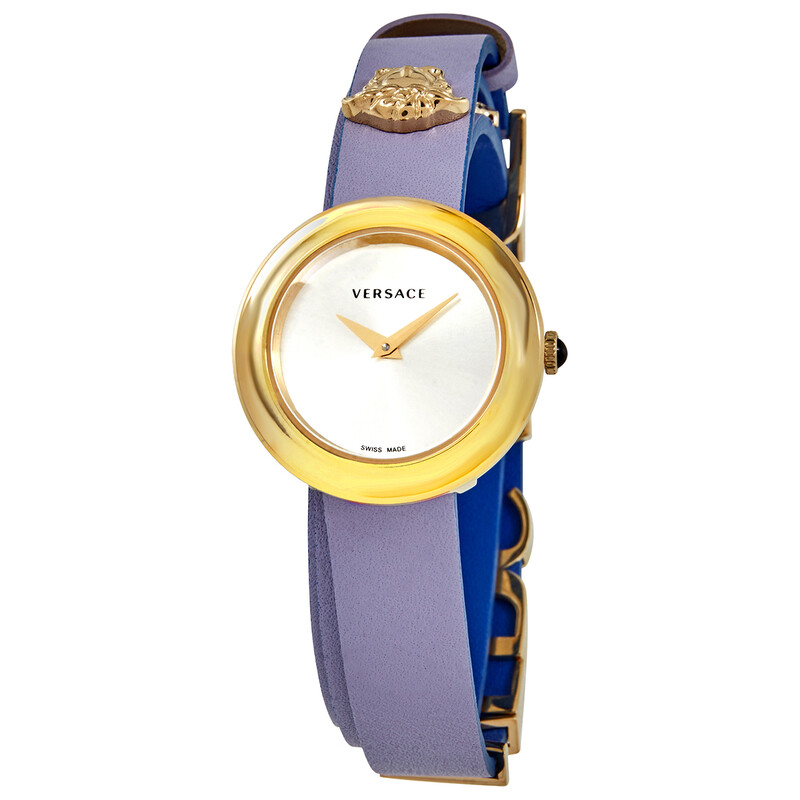 Versace Rattle Versace V-Flare Silver Dial Purple Leather Ladies Watch VEBN00318 ...