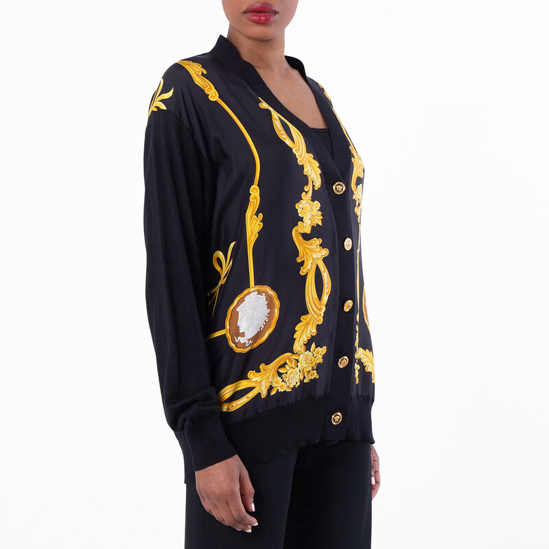 Versace Womens Baroque Printed V-Neck Cardigan, Brand Size 40 ( US