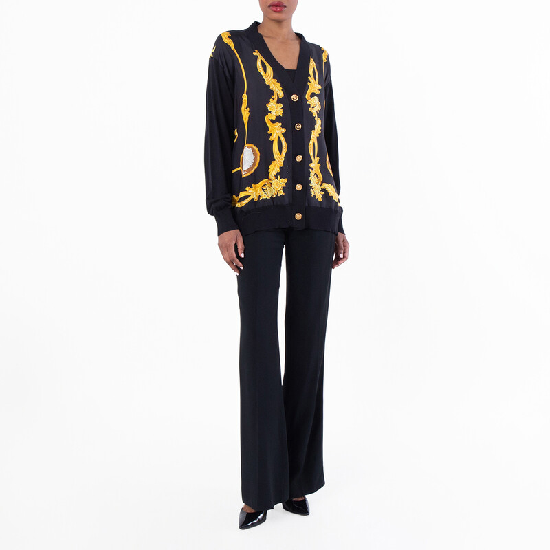 Versace Womens Baroque Printed V-Neck Cardigan, Brand Size 40 ( US