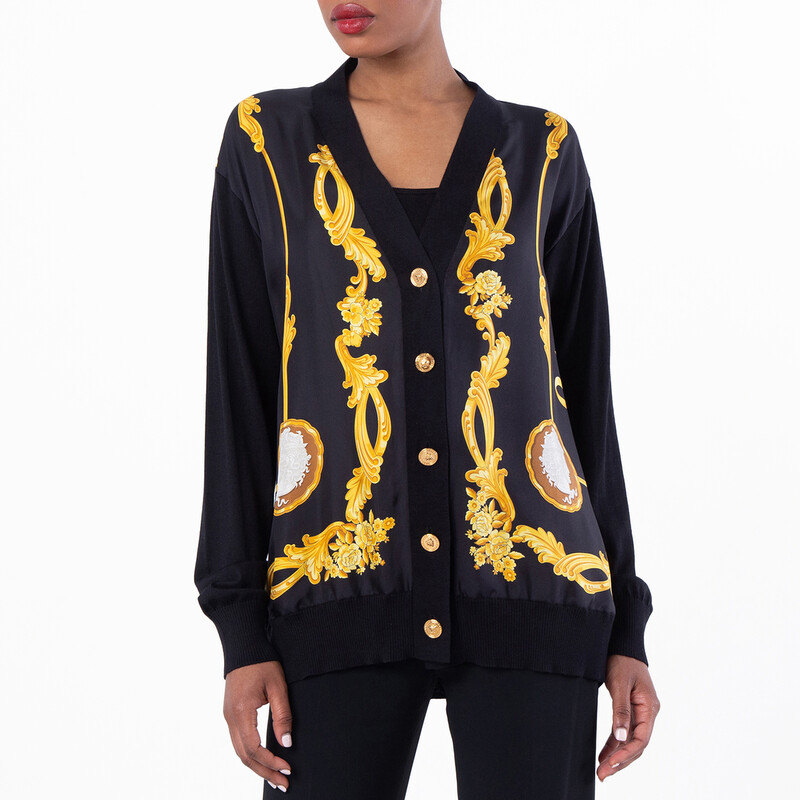 LAST SALE ❗️VERSACE 幾何学模様 カーディガン Versace Womens Baroque Printed V-Neck Cardigan, Brand Size 40 ( US