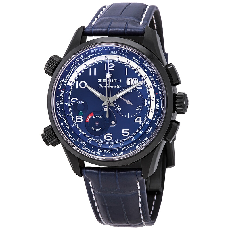 ゥッゥ　DUAL EVOLUTION 青　黒SCR以下4コン Zenith Pilot Doublematic Blue Dial Automatic Men's Watch 75.2402