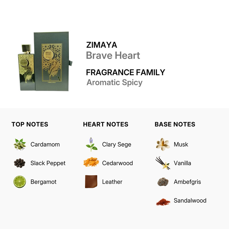 Zimaya Unisex Brave Heart EDP Spray 3.38 oz Fragrances