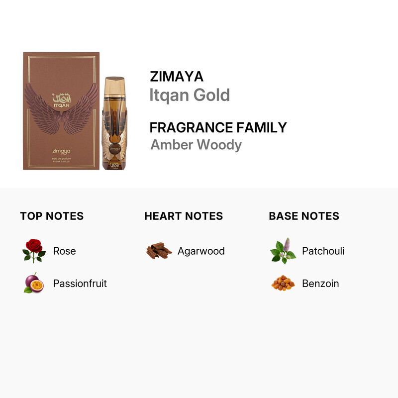 Zimaya Unisex Itqan Gold EDP Spray 3.4 oz Fragrances 6290171075165