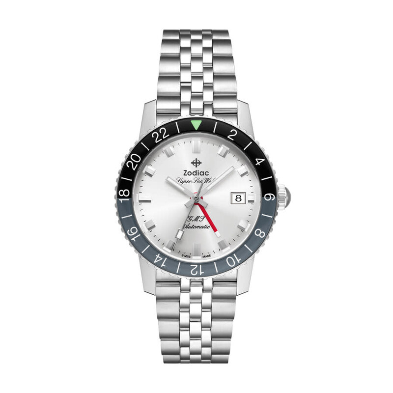 WA フェイスオフ　シルバー Zodiac Super Sea Wolf Gmt Automatic Silver Dial Men's Watch ZO9415