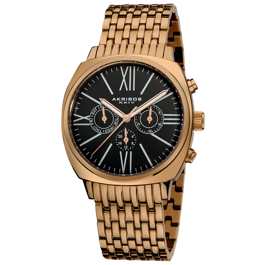 Akribos Black Dial Rose Tone Stainless Steel Men's Watch AK636RG