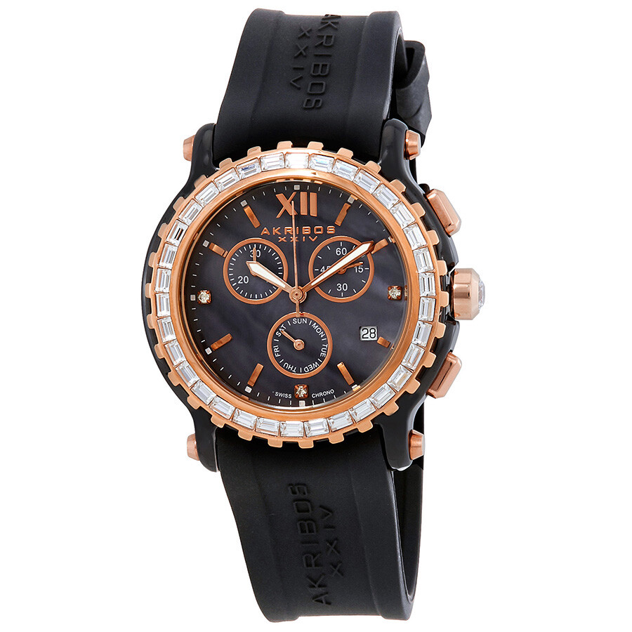Akribos Chronograph Black Dial Black Ceramic Ladies Watch AK545BK