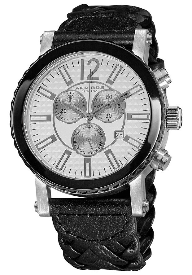 Akribos Chronograph Black Leather Men's Watch AK571BK