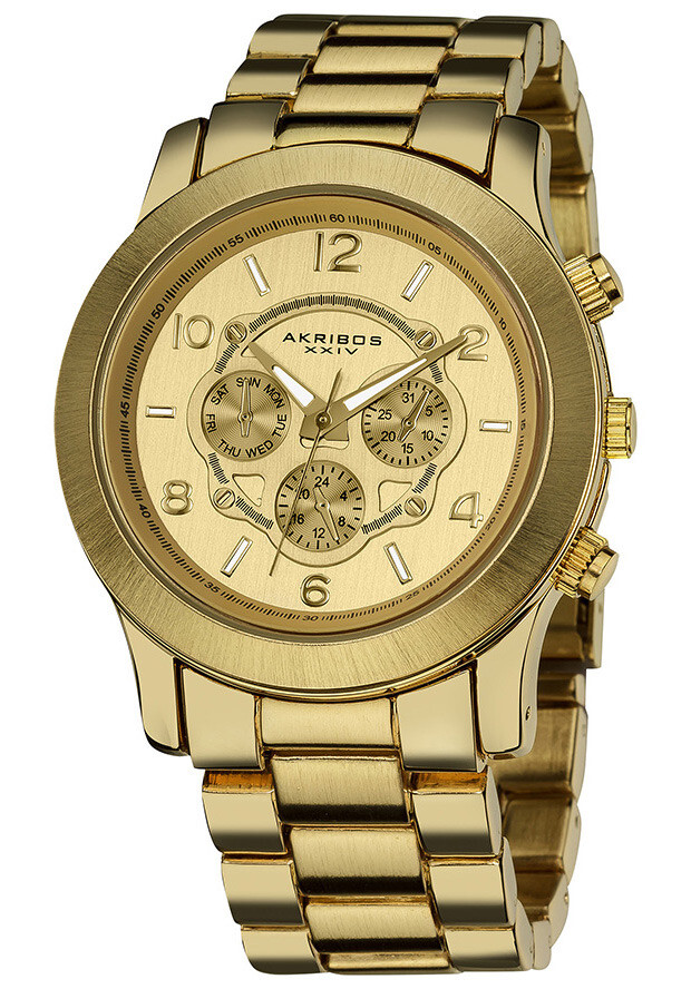Akribos Ultimate GMT Multi-Function Gold Dial Ladies Watch AK583YG