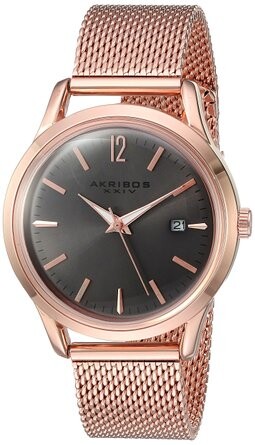 Akribos XXIV Ador Grey Dial Ladies Rose Gold Mesh Watch AK930GY
