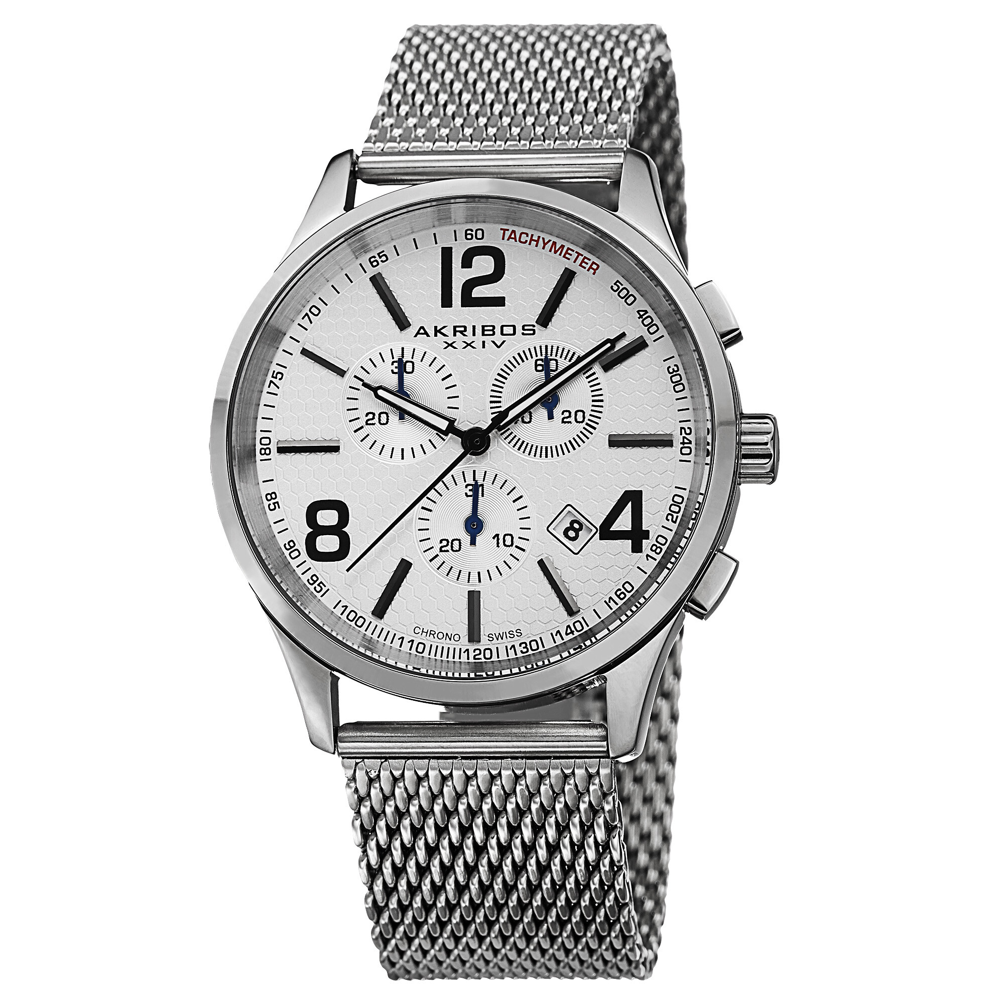 Akribos XXIV Chronograph Silver Dial Stainless Steel Mesh Men's Watch AK719SS
