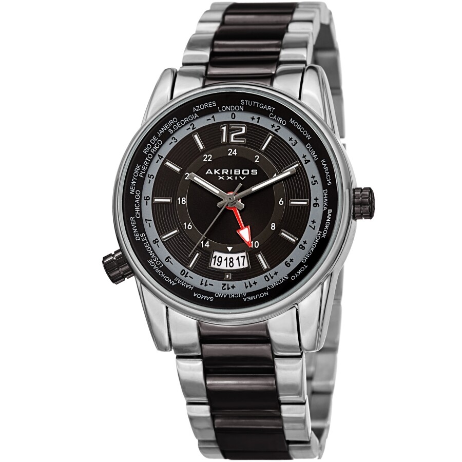 Akribos XXIV World Time Quartz Black Dial Men's Watch AK1021TTB