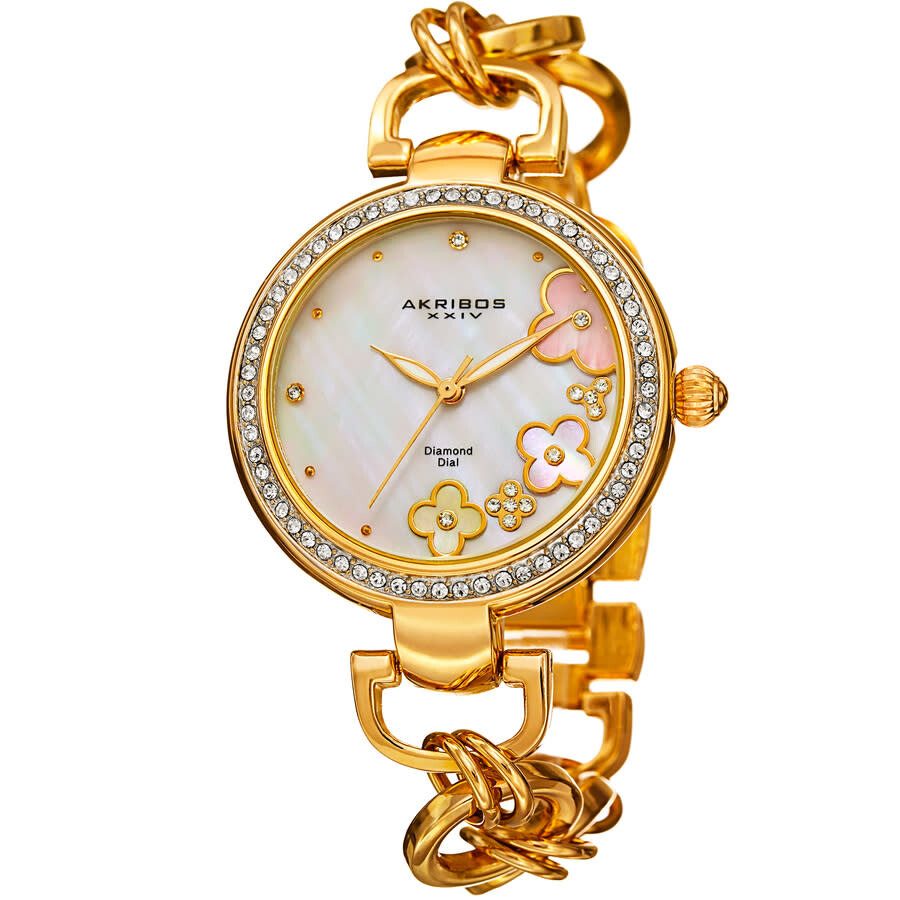 Akribos XXIV Ornate Quartz Diamond White Dial Ladies Watch P50140