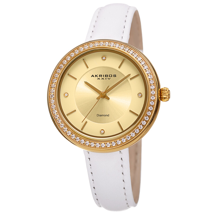 Akribos XXIV Quartz Diamond Gold Dial Ladies Watch AK1067YG