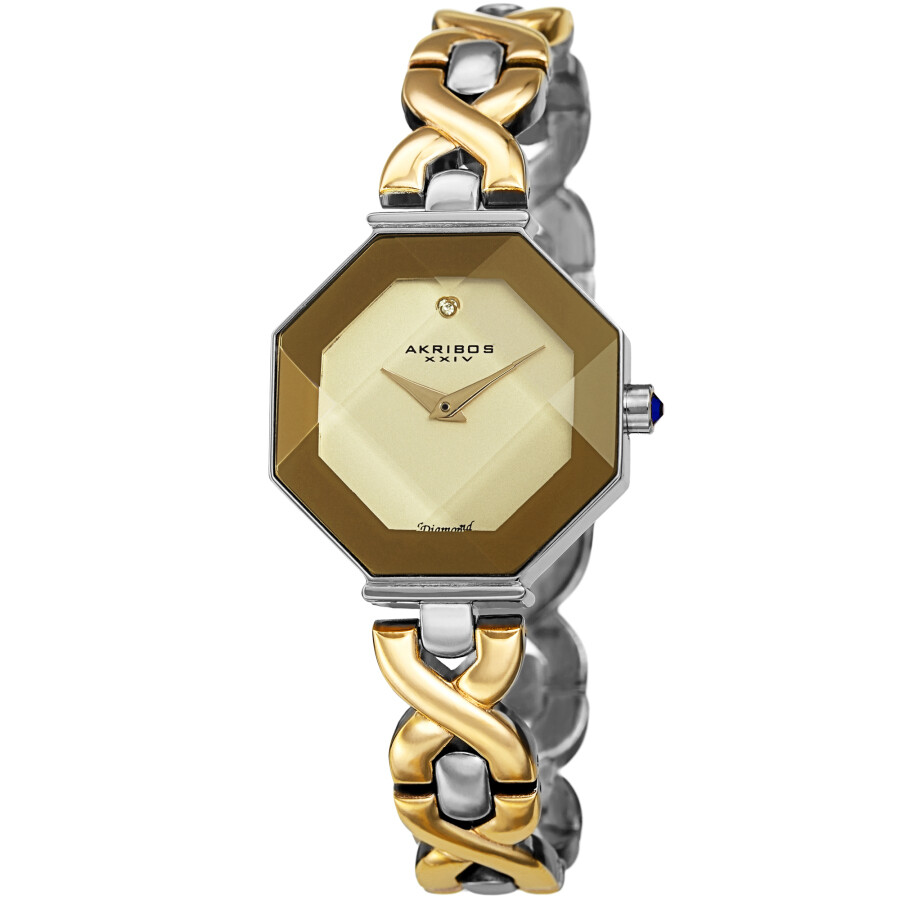 Akribos XXIV Quartz Diamond Gold Dial Ladies Watch AK1086TTG
