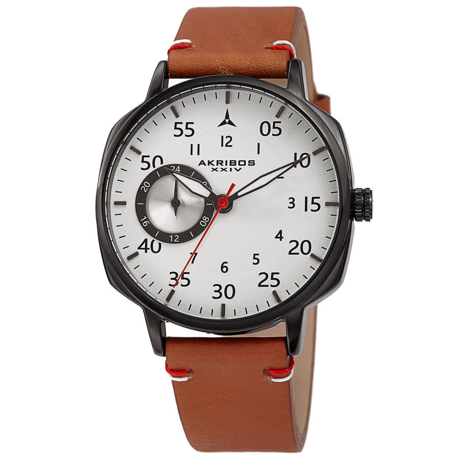 Akribos XXIV Quartz White Dial Brown Leather Men's Watch AK1109BRBK