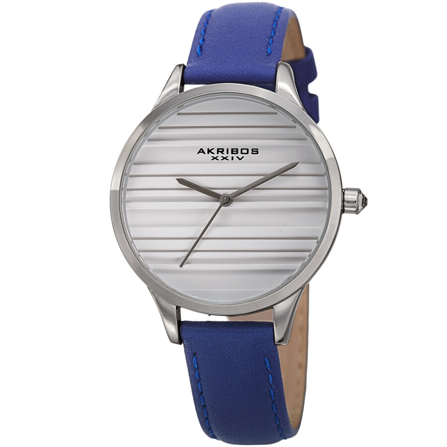 Akribos XXIV Quartz White Dial Blue Leather Ladies Watch AK1005BU