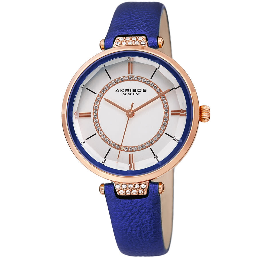 Akribos XXIV Quartz White Dial Blue Leather Ladies Watch AK1116BU