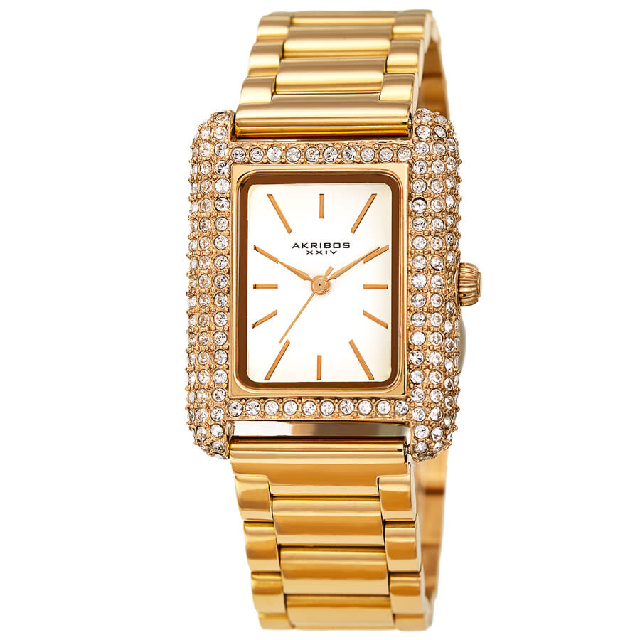 Akribos XXIV Quartz White Dial Yellow Gold-tone Ladies Watch AK1108YG