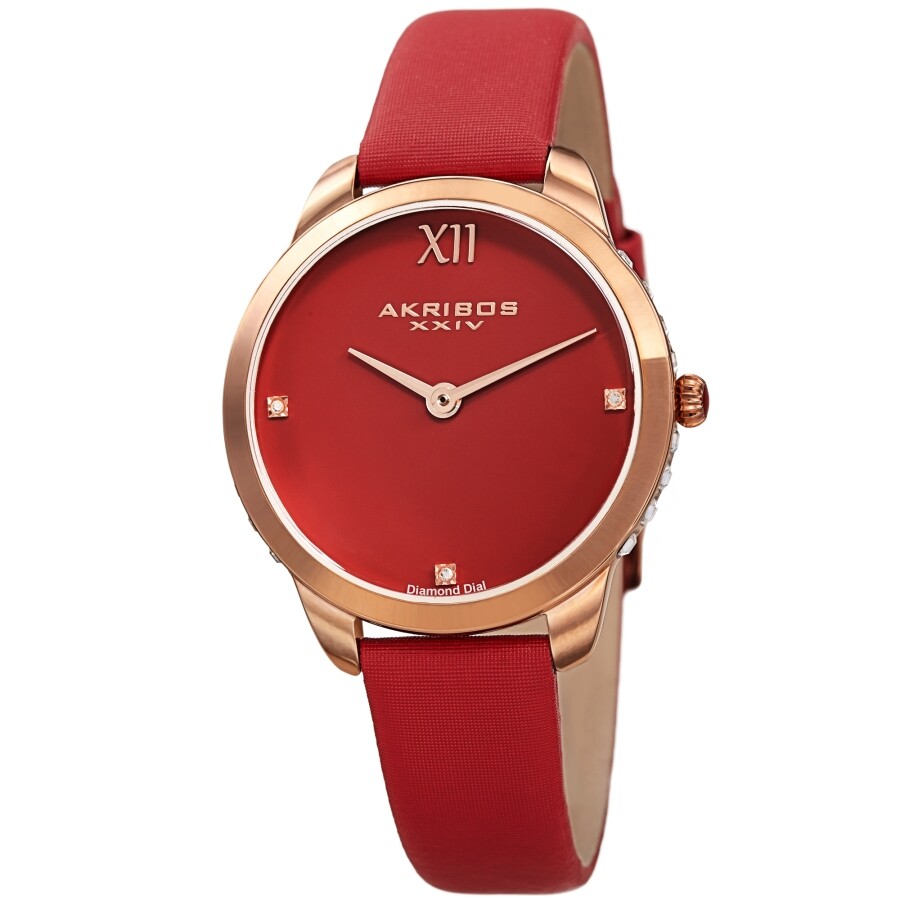 Akribos XXIV Red Dial Red Leather Ladies Watch AK1059RD