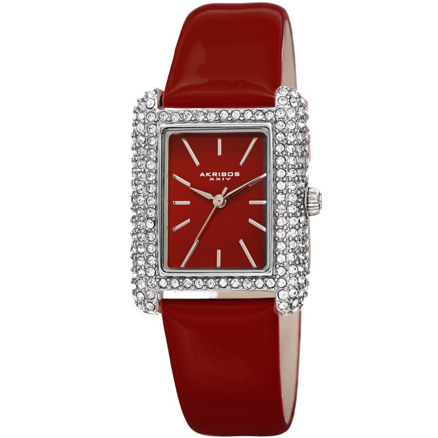 Akribos XXIV Quartz Crystal Red Dial Red Leather Ladies Watch AK1068RD