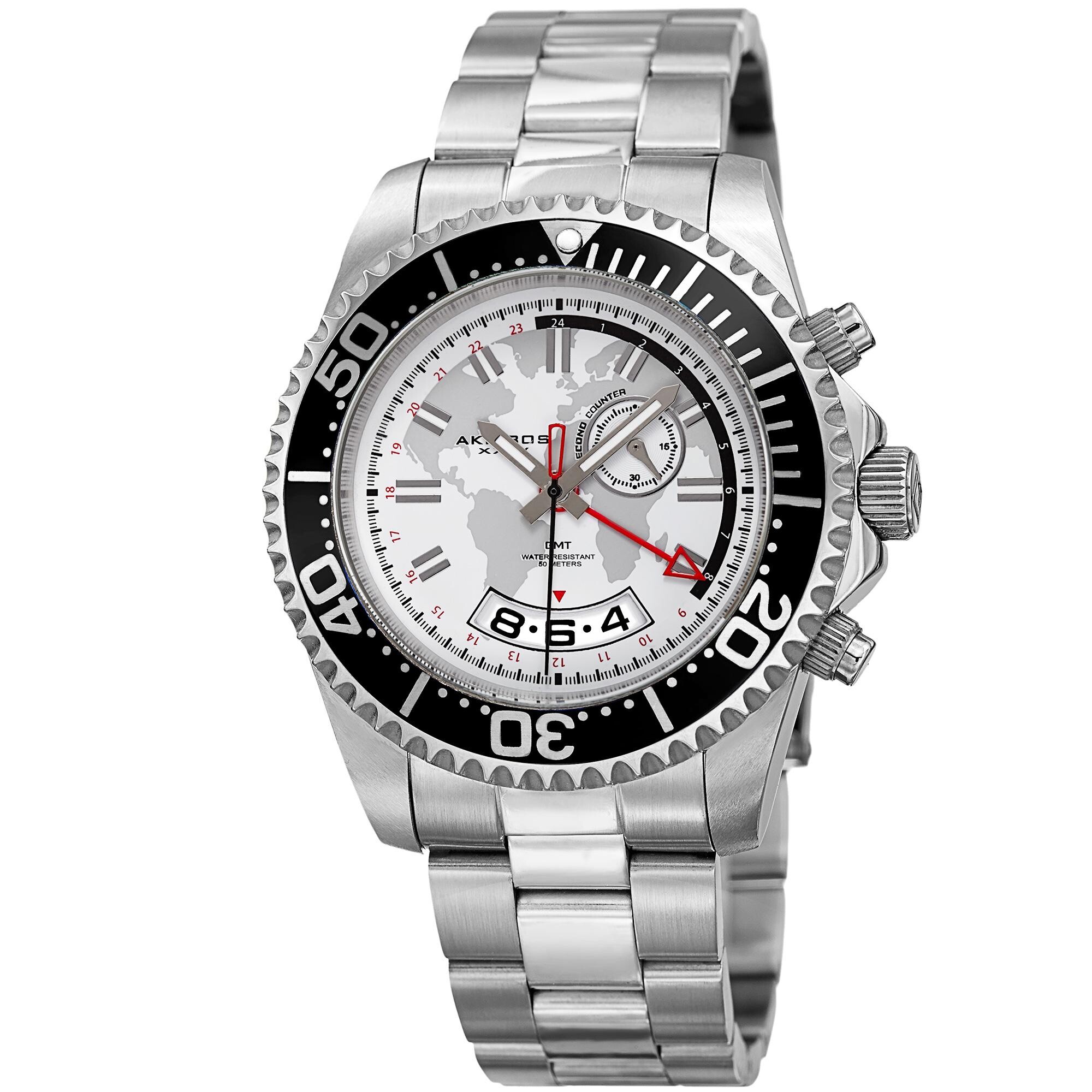 Akribos XXIV Silver and White Dial GMT Stainless Steel Men's Watch AK955SS