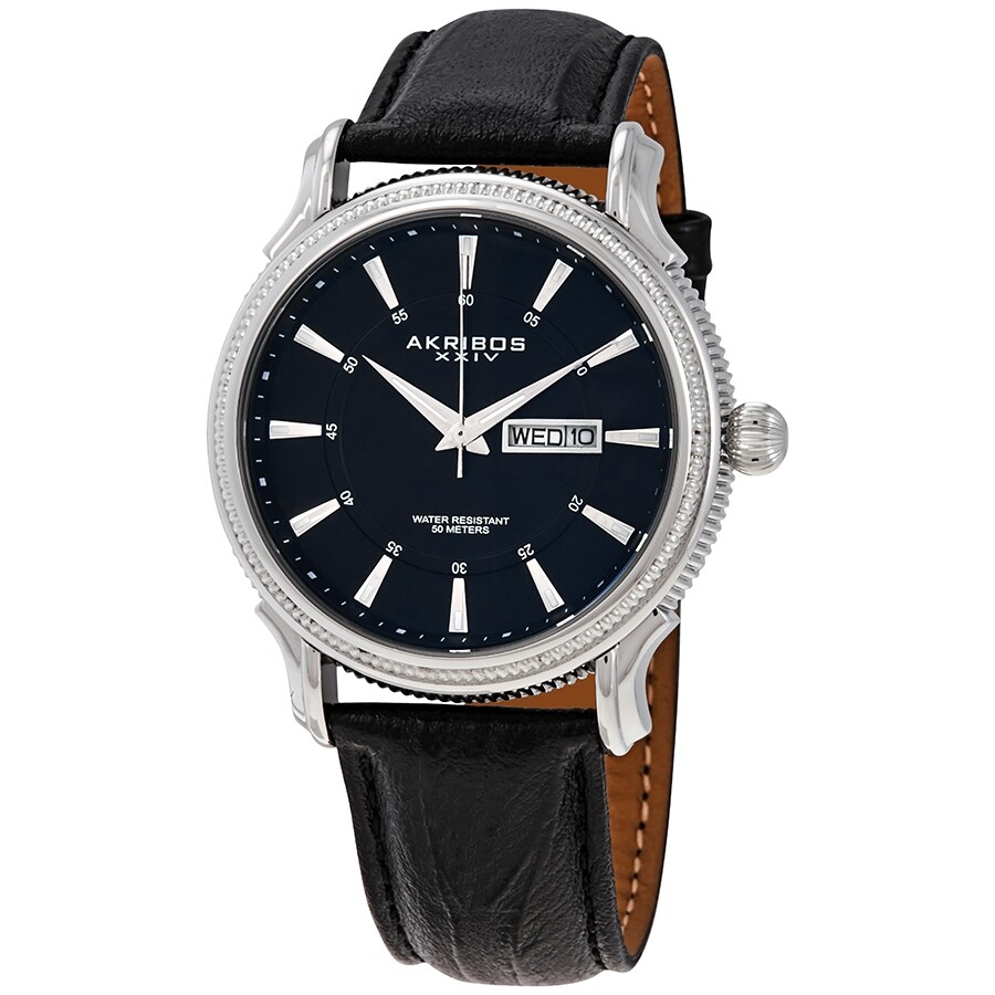 Akribos XXIV Silver Dial Black Leather Men's Watch AK726SSB