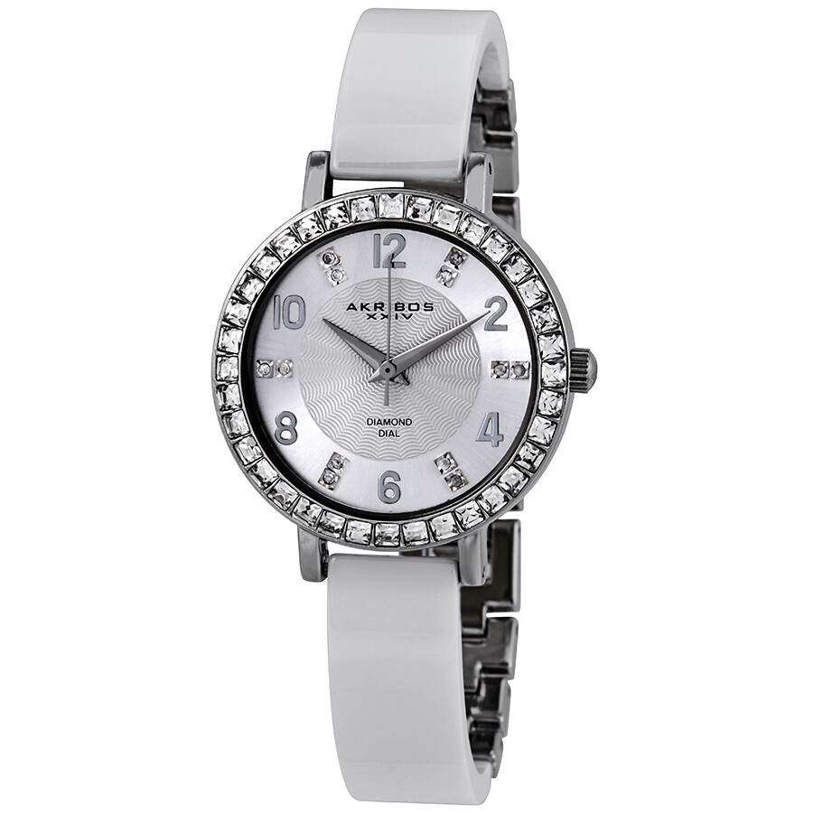 Akribos XXIV Silver Dial White Ceramic Ladies Watch AK758SSW