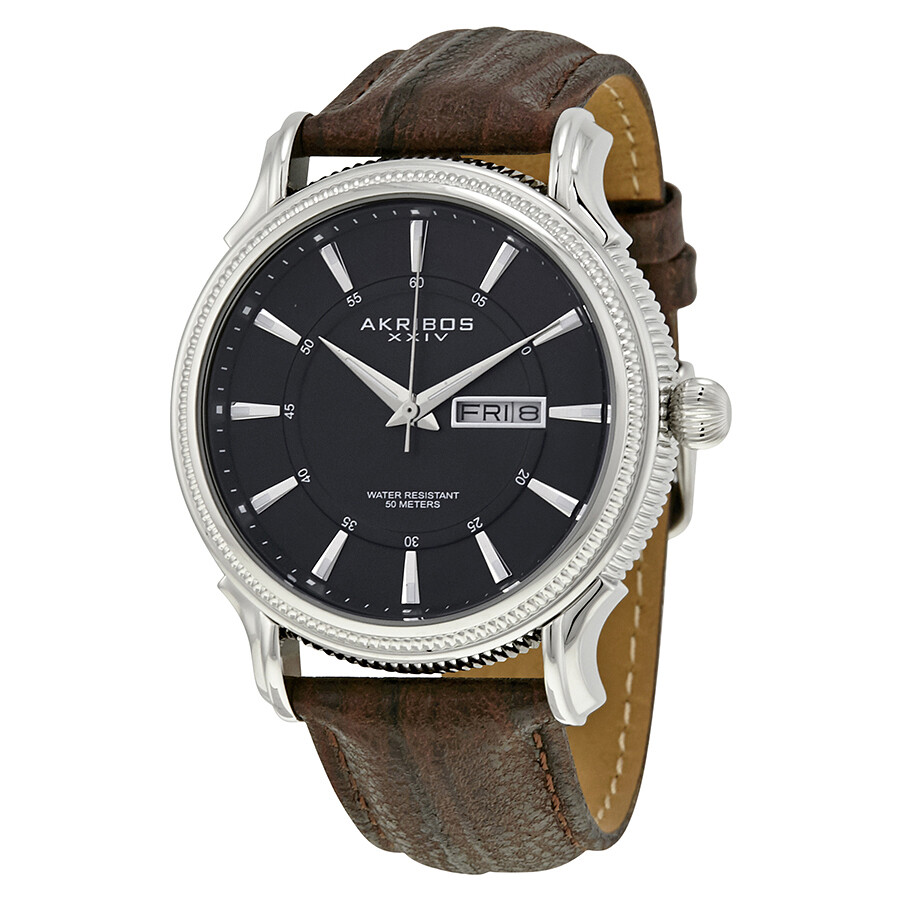 Akribos XXIV Black Dial Brown Leather Men's Watch AK726BR