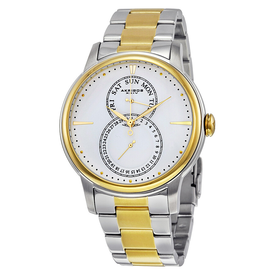 Akribos XXIV White Matte Dial Two-tone Men's Watch AK728TTG
