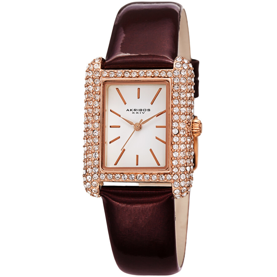 Akribos XXIV White Dial Brown Leather Ladies Watch AK1068BR