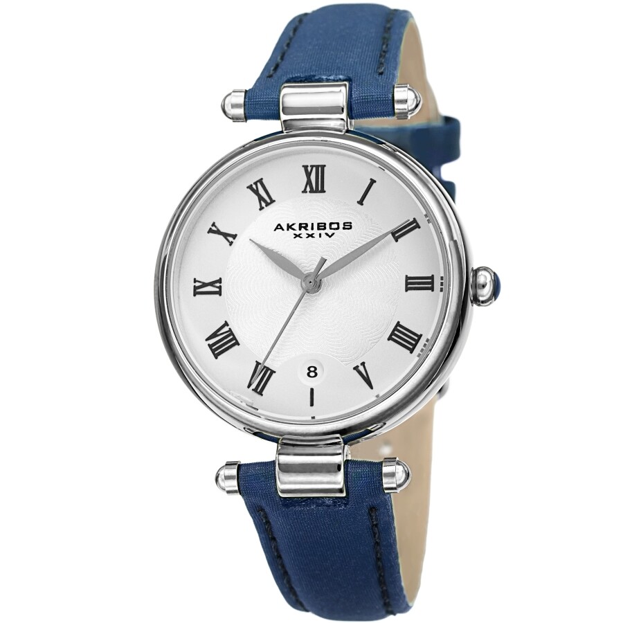 Akribos XXIV Quartz White Dial Blue Leather Ladies Watch AK1070BU