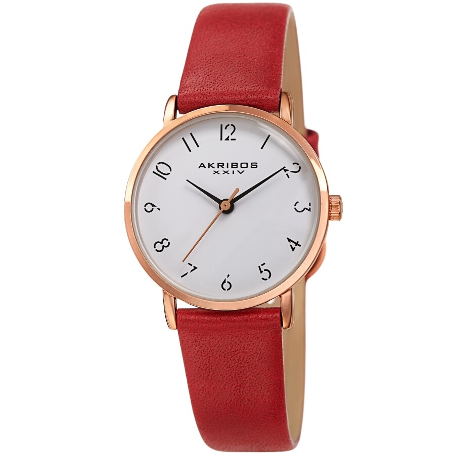 Akribos XXIV Quartz White Dial Red Leather Ladies Watch AK1087RD