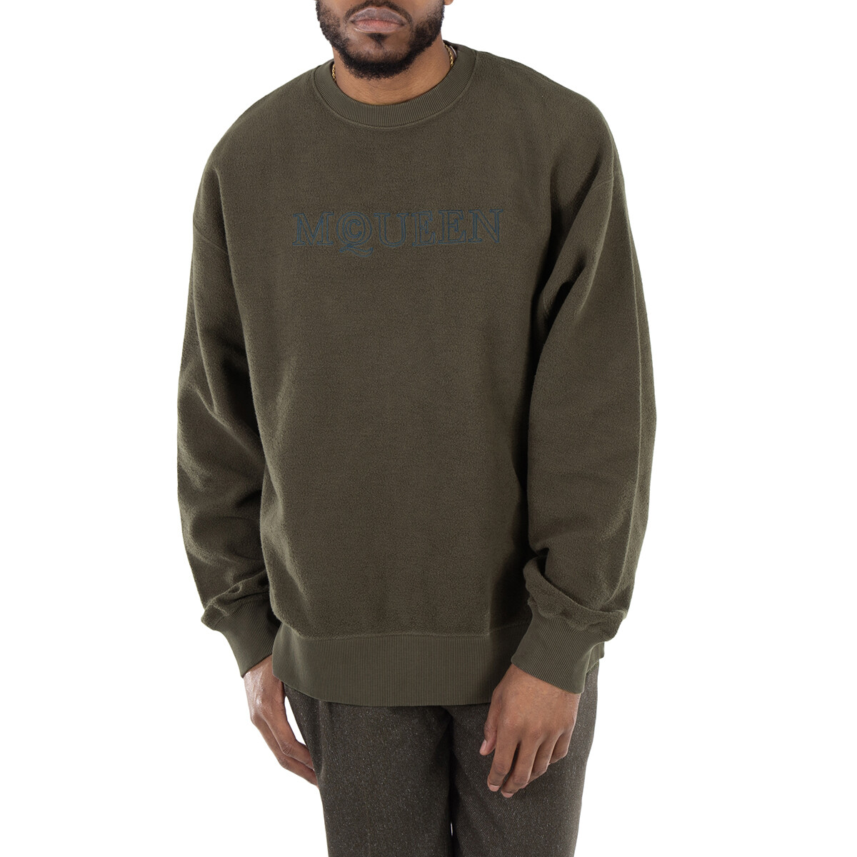 Alexander Mcqueen Men's Black Logo Detailed Open-Knit Crewneck