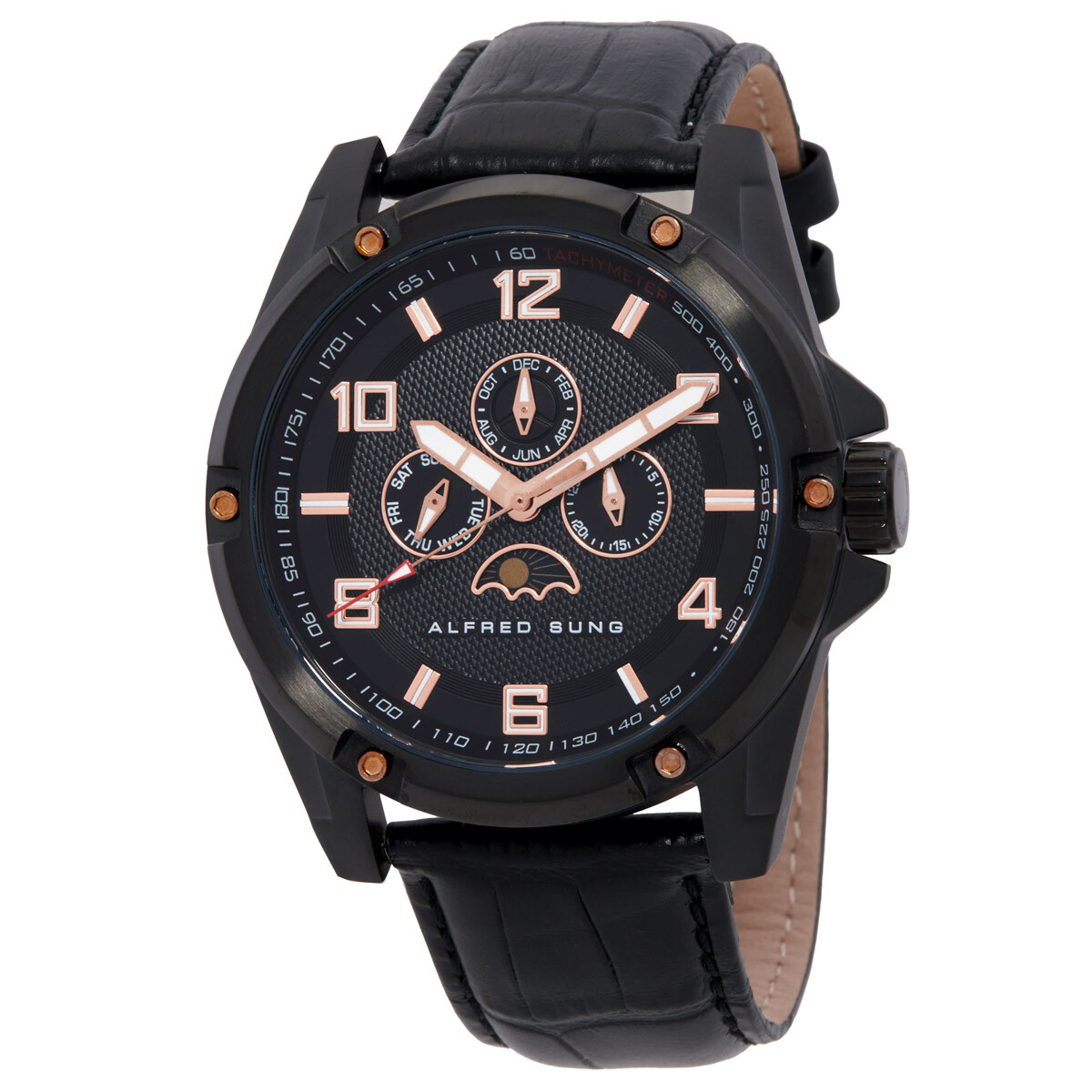 Alfred Sung Astral Quartz Moon Phase Black Dial Men's Watch AS1900BL-1A