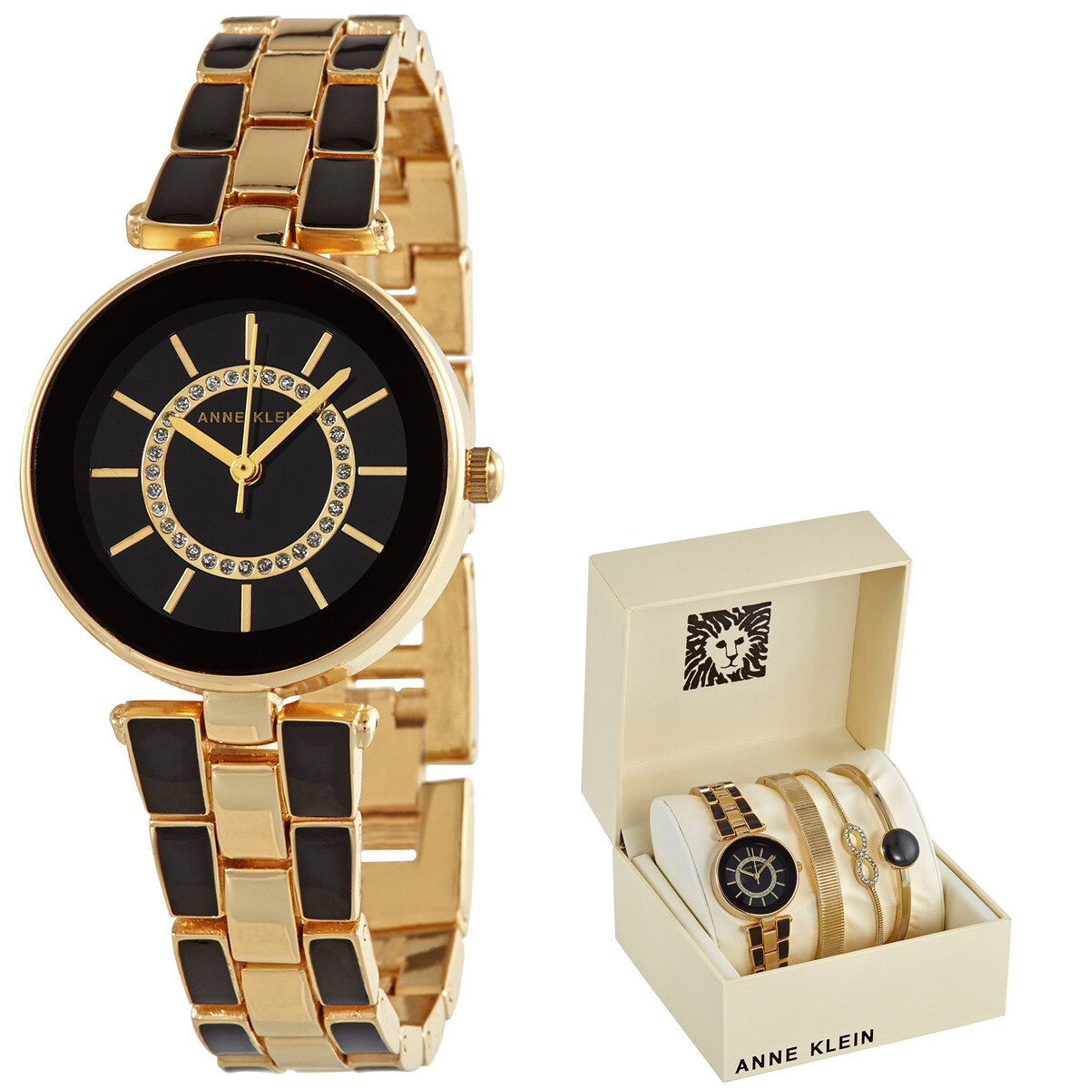 Anne Klein Quartz Black Dial Ladies Watch and Bracelet Set AK/3286BKST