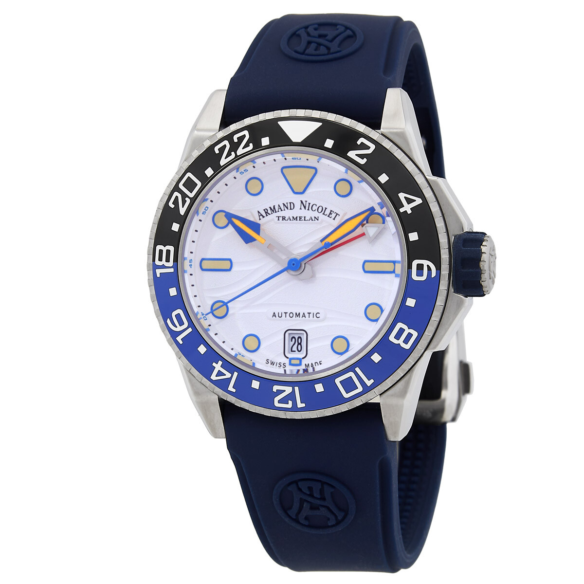 Armand Nicolet JSH GMT Automatic Silver Dial Men's Batman Bezel Watch A487RGU-AU-GG2710U