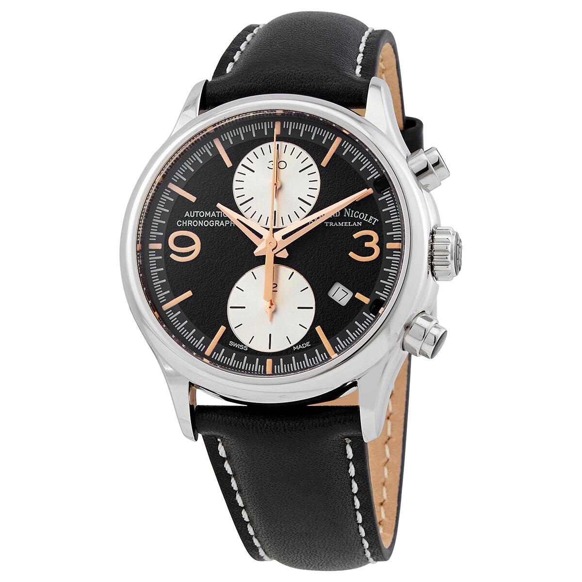 Armand Nicolet MHA Chronograph Automatic Black Dial Men's Watch A844HAA-NS-P140NR2