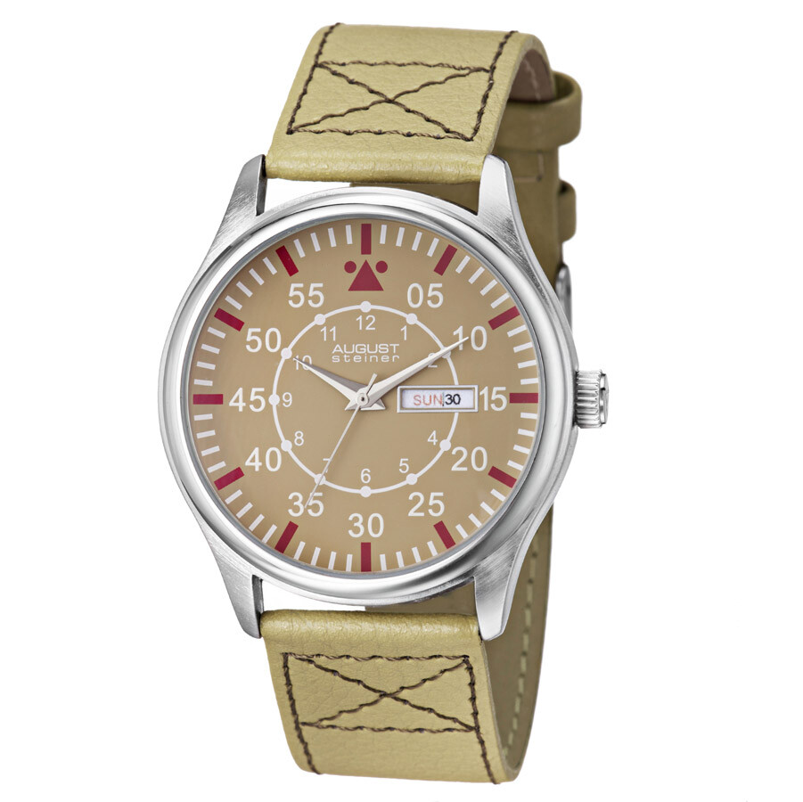 August Steiner Beige Leather Beige Dial Watch AS8074BK