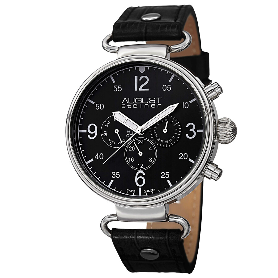 August Steiner Black Dial Black Leather Men's Watch AS8131SSB