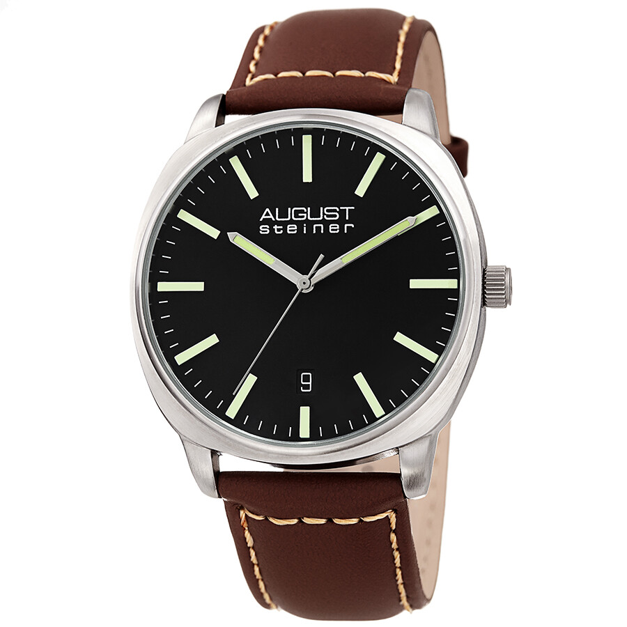 August Steiner Black Dial Brown Leather Men's Watch AS8245SSBR