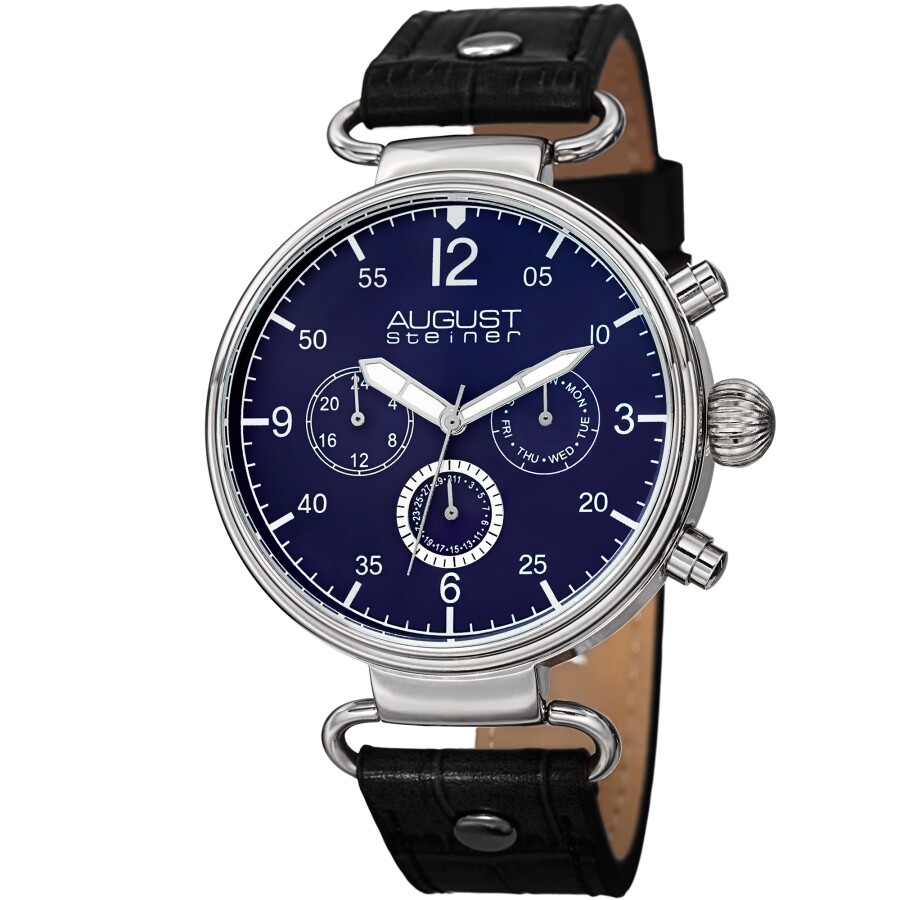 August Steiner Quartz Blue Dial Black Leather Men's Watch AS8131BKBU
