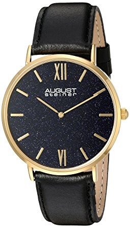August Steiner Blue Sandstone Dial Black Leather Men's Watch AS8211YGBU