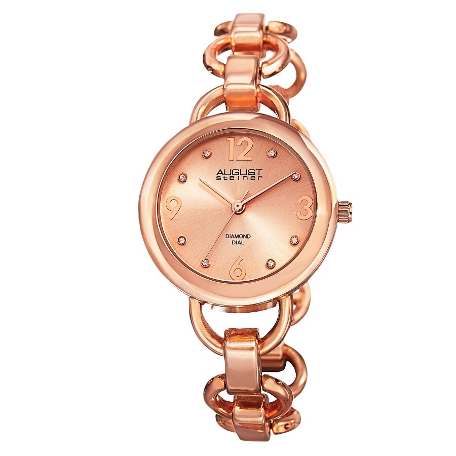 August Steiner Quartz Diamond Rose Dial Rose Gold-tone Ladies Watch AS8132RG