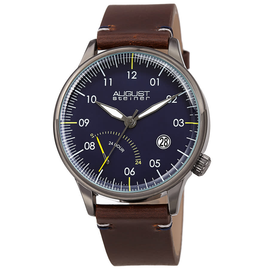 August Steiner Quartz Blue Dial Brown Leather Men's Watch AS8285GNBU