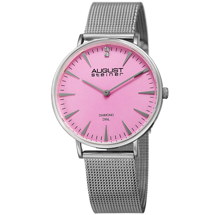 August Steiner Quartz Diamond Pink Dial Ladies Watch AS8207SS