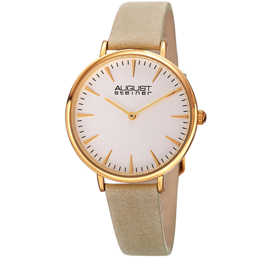 August Steiner Quartz White Dial Beige Leather Ladies Watch AS8187WTG
