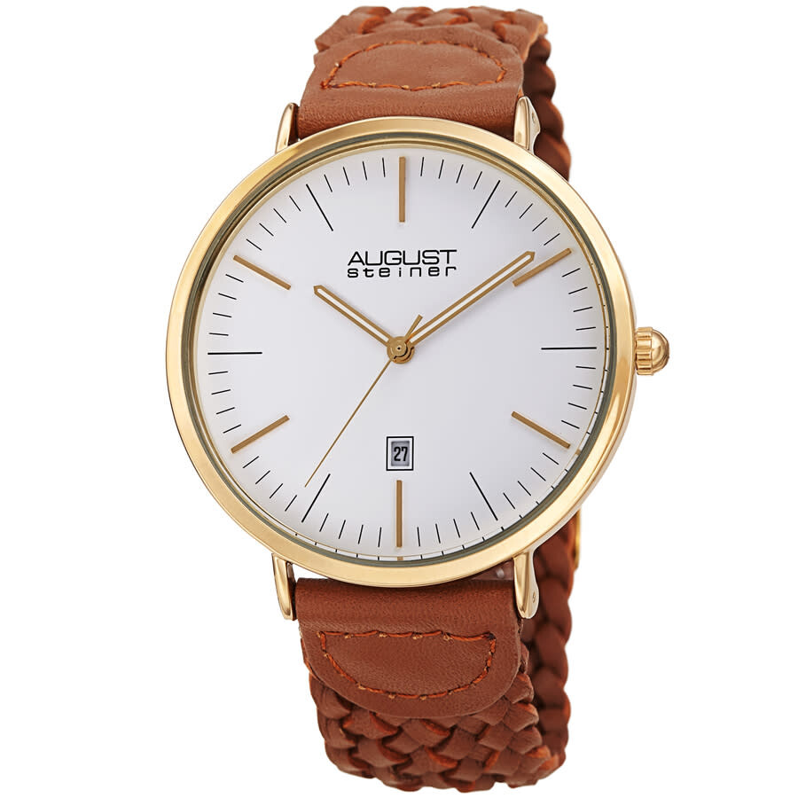 August Steiner Quartz White Dial Tan Leather Men's Watch AS8293TN
