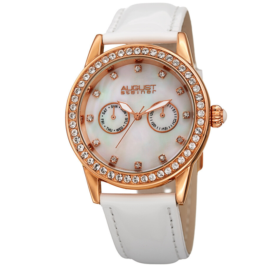 August Steiner Quartz White Dial White Leather Ladies Watch AS8234WT